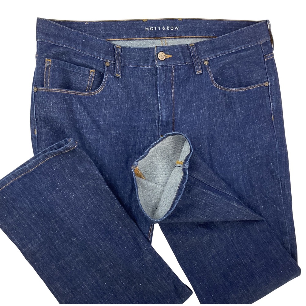 Mott And Bow Jeans Men Sz 38x32 Slim Dark Wash Blue Stretch Contrast Stitching